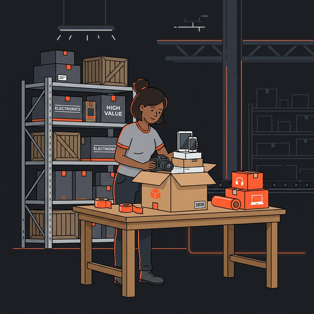 Employee packing high value goods